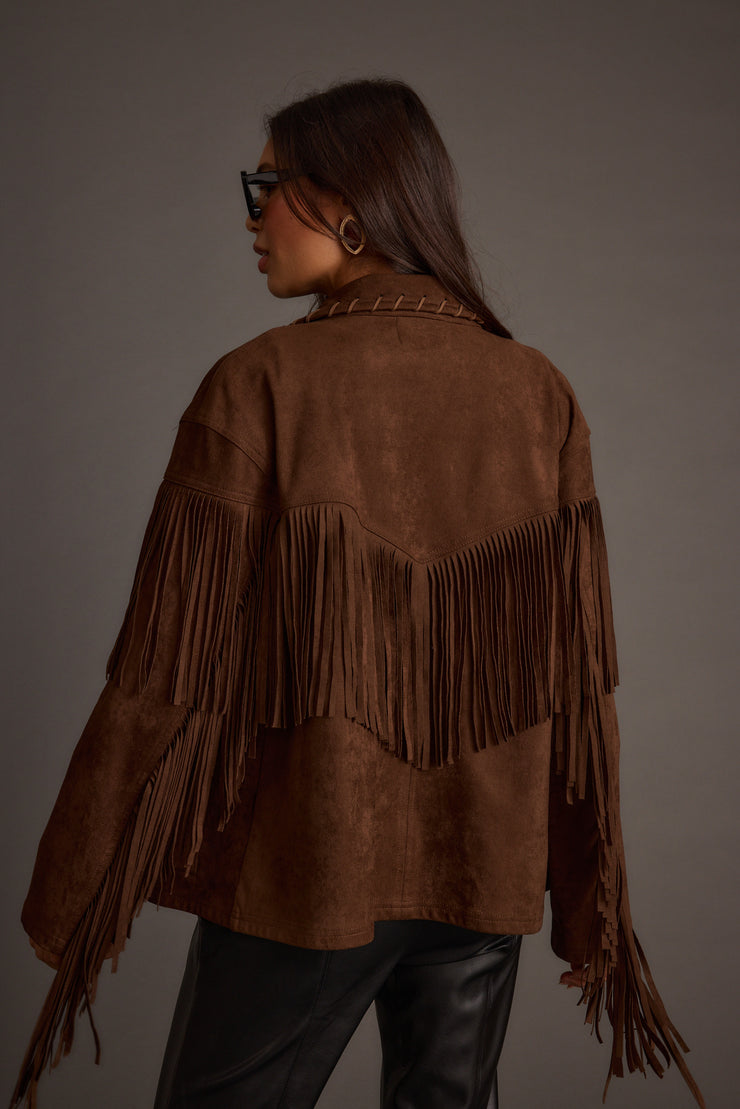 Women's Brown Suede Fringe Jacket, Vintage Western Style