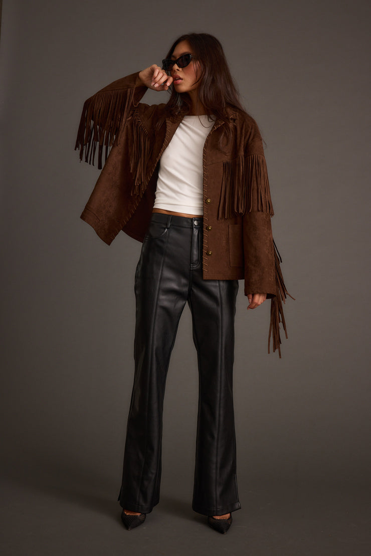 Women's Brown Suede Fringe Jacket, Vintage Western Style