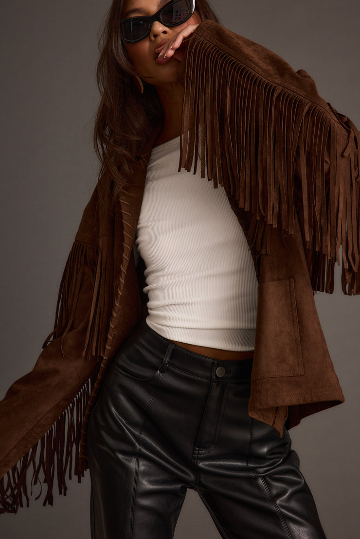 Women's Brown Suede Fringe Jacket, Vintage Western Style