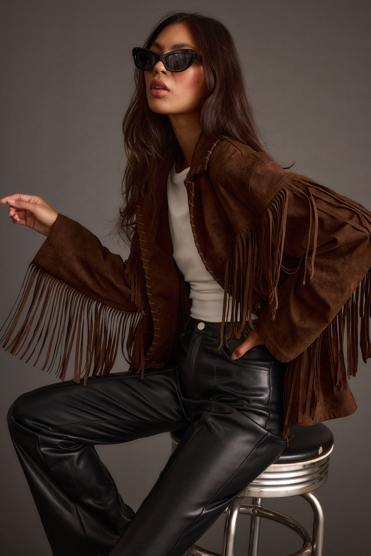 Women's Brown Suede Fringe Jacket, Vintage Western Style