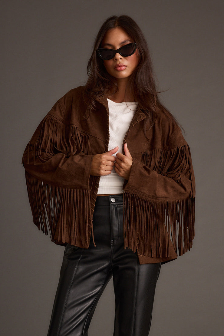 Women's Brown Suede Fringe Jacket, Vintage Western Style