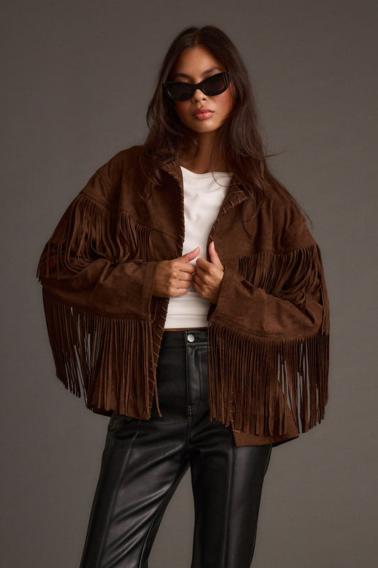 Women's Brown Suede Fringe Jacket, Vintage Western Style